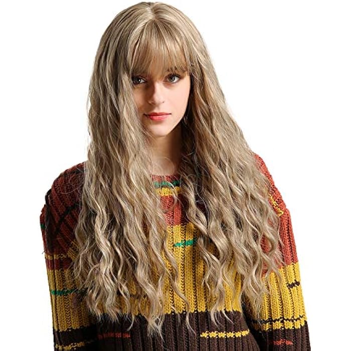 DILLARDS Emmor Long Ash Blonde Wavy Synthetic Wigs For Women - Natural Hair Middle Part With Air Bang Curly Colorful Wig, Party Cosplay Daily Use - Image 5